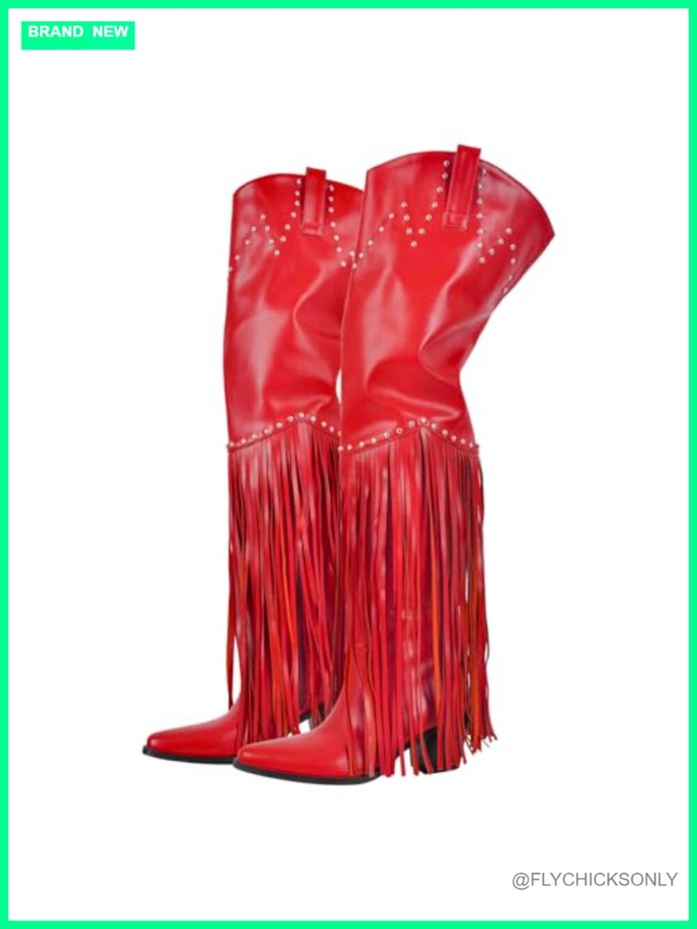Faux Leather Western Thigh High Cowboy Boots Fringe Over Knee Wide Calf